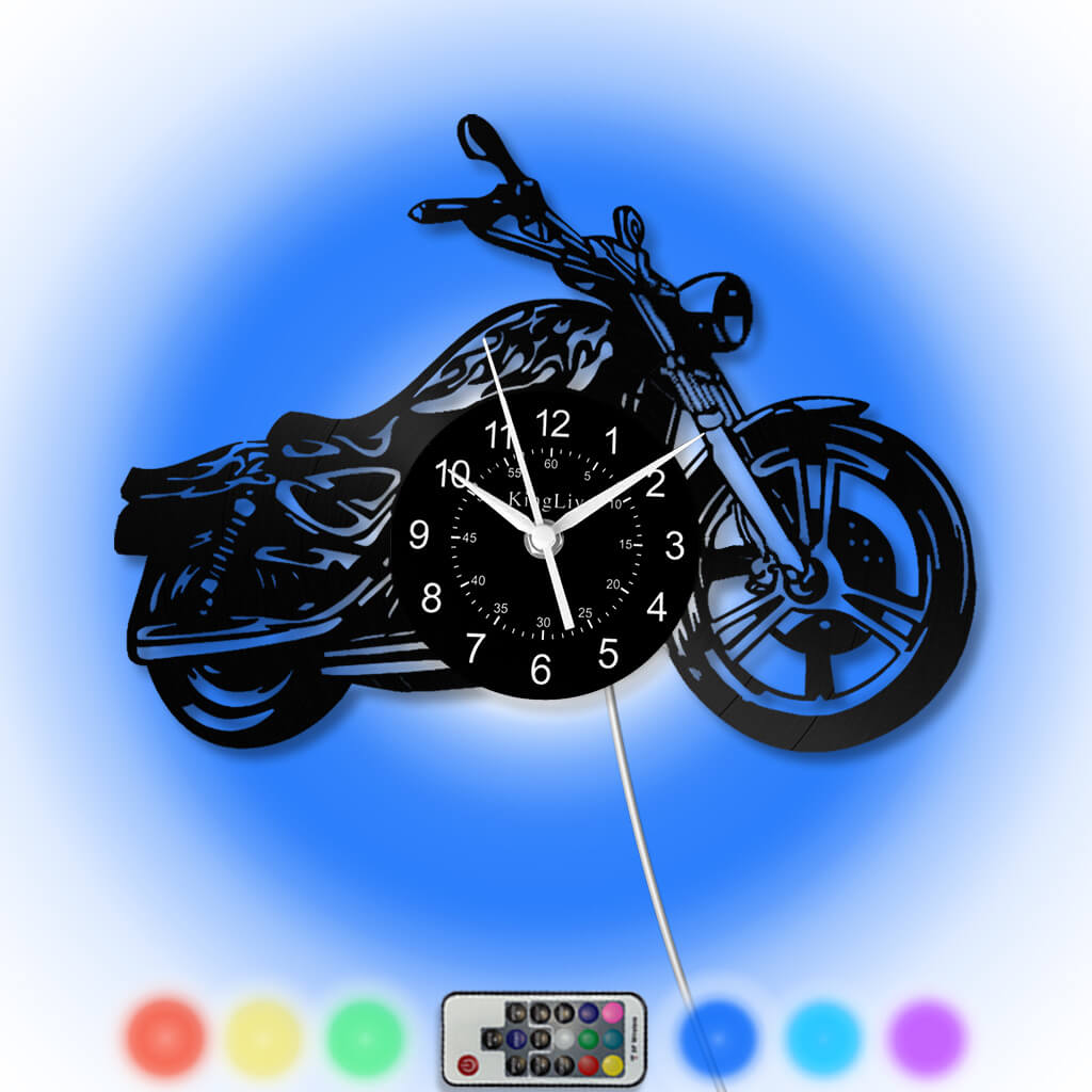 Motorcycle Vinyl Record Clock 12'' | Wall Clock | Led Vinyl Wall