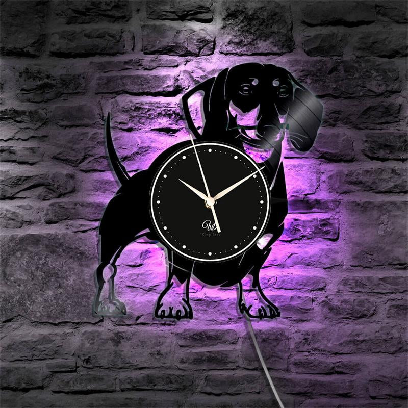 LED Vinyl Wall Clock Record Clock Dog Pet Wall Decor Art Black