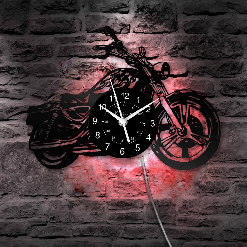 Motorcycle Vinyl Record Clock 12'' | Wall Clock | Led Vinyl Wall