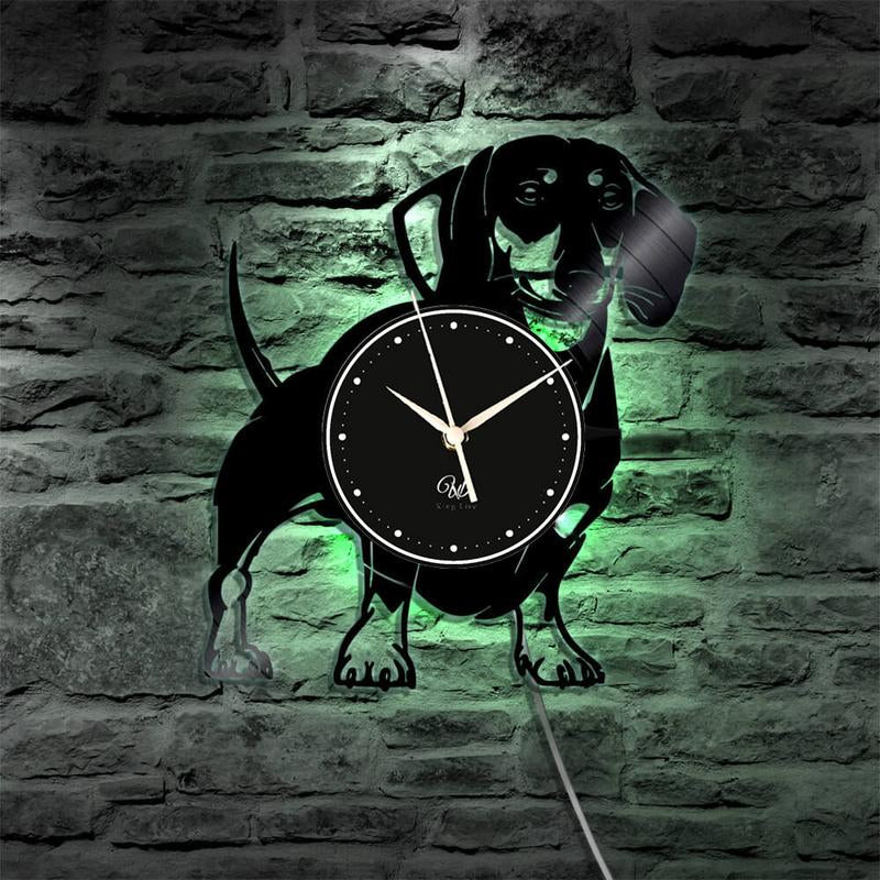 LED Vinyl Wall Clock Record Clock Dog Pet Wall Decor Art Black